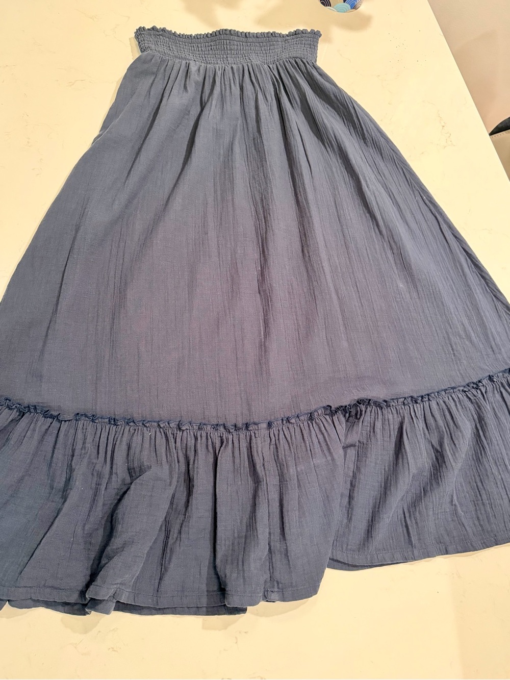 Quince Women's Blue Smocked Waist Ruffle Hem Skirt